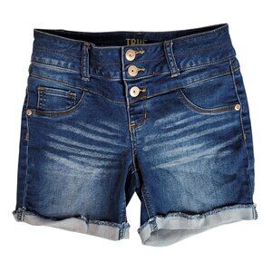 True Craft Denim Shorts Blue Size 12 Cutoff Cuff Snaps Zip Pocket Dark Adj Waist